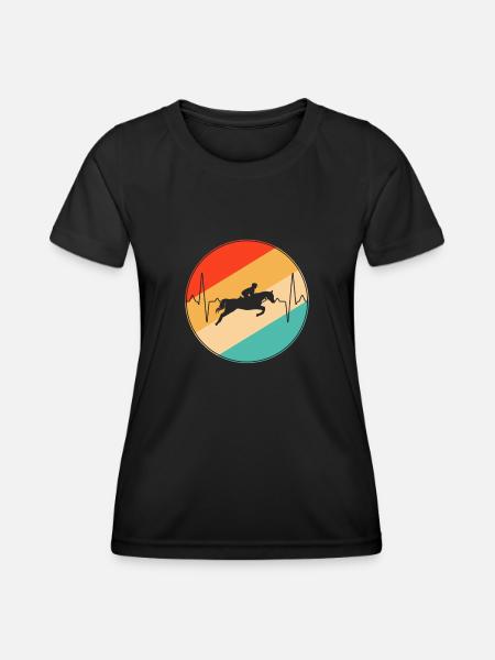 Rythme cardiaque rétro du cheval - T-shirt sport Femme - noir