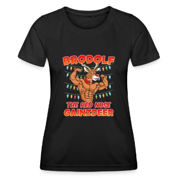 Brodolf the red Nose Gainzdeer Bodbuilder - Women's Functional T-Shirt - black - Front - AI Model Female 172 light (172cm)
