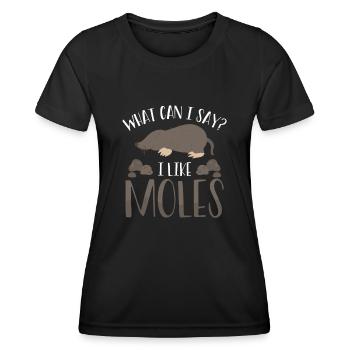 J’aime les taupes - T-shirt sport Femme - noir - Devant - AI Model Female 172 light (172cm)