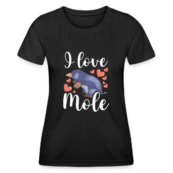 J’aime la taupe - T-shirt sport Femme - noir - Devant - AI Model Female 172 light (172cm)