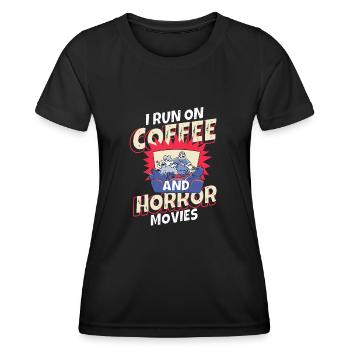 Je cours sur le café et le vrai crime - T-shirt sport Femme - noir - Devant - AI Model Female 172 light (172cm)