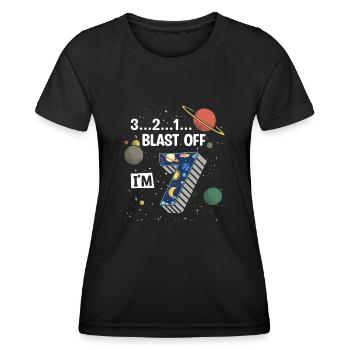 Blast Off Ich Bin 7 Jahre Alt, 7. Geburtstag - Frauen Funktions-T-Shirt - Schwarz - Vorne - AI Model Female 172 light (172cm)