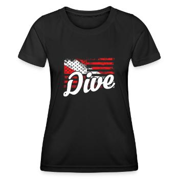 Tauchgang Unter Amerikanischer Flagge - Frauen Funktions-T-Shirt - Schwarz - Vorne - AI Model Female 172 light (172cm)