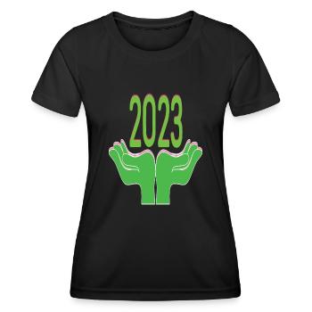 Happy New Year 2023 New Year's Eve Christmas - Women's Functional T-Shirt - black - Front - AI Model Female 172 light (172cm)