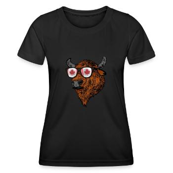 Büffel Geschenk Urlaub Kanada Flagge Kanada - Frauen Funktions-T-Shirt - Schwarz - Vorne - AI Model Female 172 light (172cm)