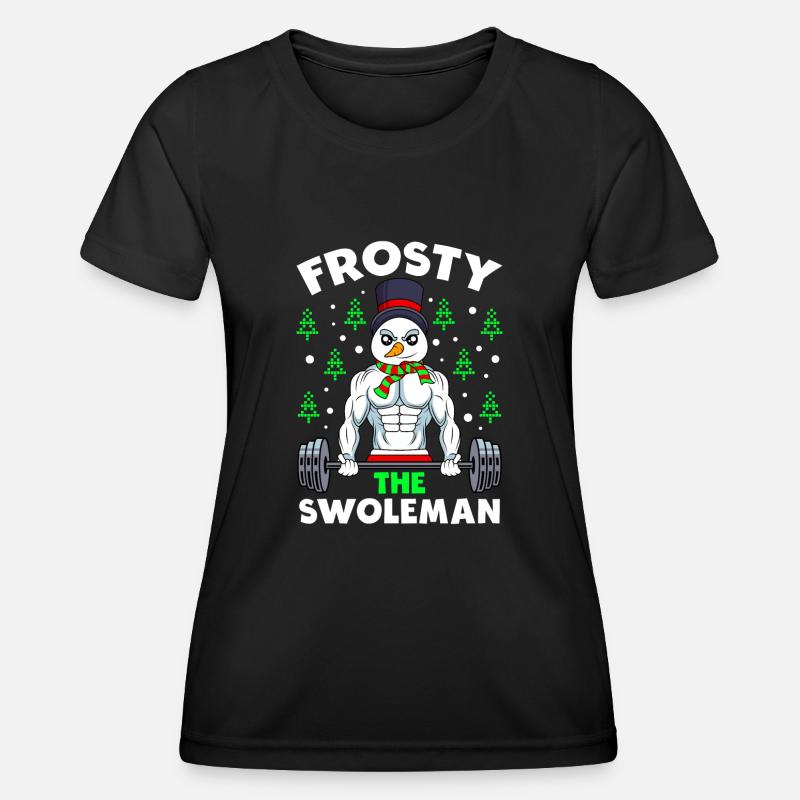 Ugly Christmas Bodybuilder Snowman - Women's Functional T-Shirt - black