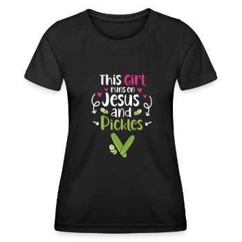 This Girl Runs On Jesus And Pickles - Women's Functional T-Shirt - black - Front - AI Model Female 172 light (172cm)