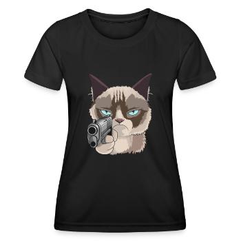 Katze Mit pistole - Frauen Funktions-T-Shirt - Schwarz - Vorne - AI Model Female 172 light (172cm)