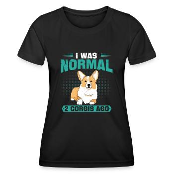 J’étais normal il y a 2 Corgis - T-shirt sport Femme - noir - Devant - AI Model Female 172 light (172cm)