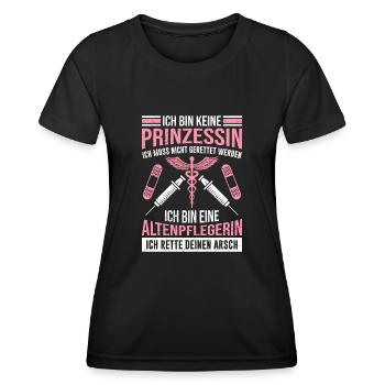 Ich bin keine Prinzessin ich bin Altenpflegerin - Frauen Funktions-T-Shirt - Schwarz - Vorne - AI Model Female 172 light (172cm)