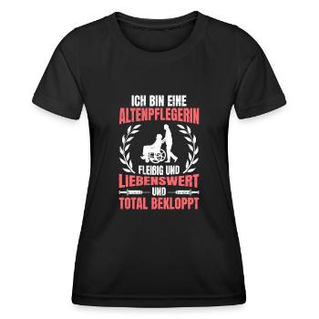Ich bin liebenswert und verrückte Altenpflegerin - Frauen Funktions-T-Shirt - Schwarz - Vorne - AI Model Female 172 light (172cm)