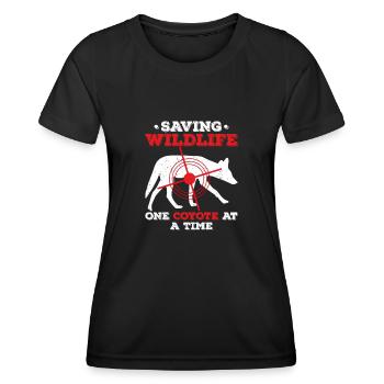 Saving Wildlife One Coyote At A Time - Kojote Jagd - Frauen Funktions-T-Shirt - Schwarz - Vorne - AI Model Female 172 light (172cm)