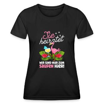 Sie Heiratet Wir Sind Nur Zum Saufen Hier Flamingo - Frauen Funktions-T-Shirt - Schwarz - Vorne - AI Model Female 172 light (172cm)