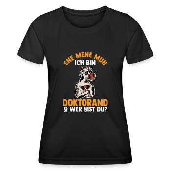Doktor Abschluss Kuh Doktorand Promotion Doktortit - Frauen Funktions-T-Shirt - Schwarz - Vorne - AI Model Female 172 light (172cm)