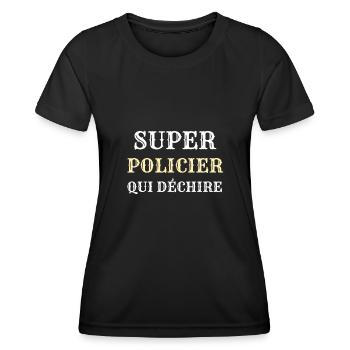 super policier qui déchire humour police homme - T-shirt sport Femme - noir - Devant - AI Model Female 172 light (172cm)