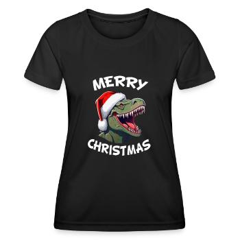Dinosaurier mit Weihnachtsmütze Frohe Weihnachten - Frauen Funktions-T-Shirt - Schwarz - Vorne - AI Model Female 172 light (172cm)