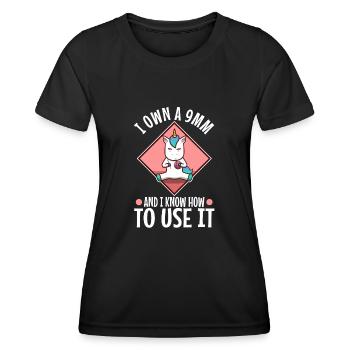 I Own A 9mm And I Know How To Use It - Frauen Funktions-T-Shirt - Schwarz - Vorne - AI Model Female 172 light (172cm)