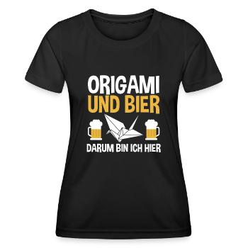 Origami und Bier darum bin ich hier - Frauen Funktions-T-Shirt - Schwarz - Vorne - AI Model Female 172 light (172cm)