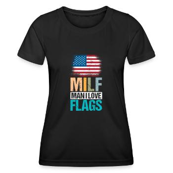 USA Flags Idependence Day Man Retro - Frauen Funktions-T-Shirt - Schwarz - Vorne - AI Model Female 172 light (172cm)