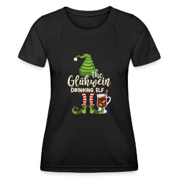 The Gluehwein Drinking Elf, Mulled Wine Christmas - Frauen Funktions-T-Shirt - Schwarz - Vorne - AI Model Female 172 light (172cm)