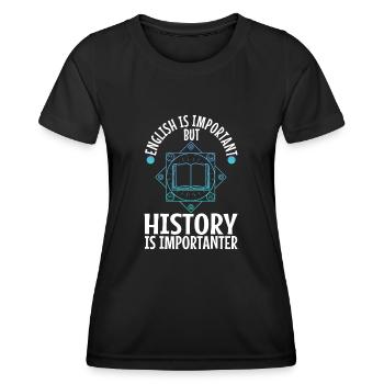 L’anglais est important, mais l’histoire est plus importante - T-shirt sport Femme - noir - Devant - AI Model Female 172 light (172cm)