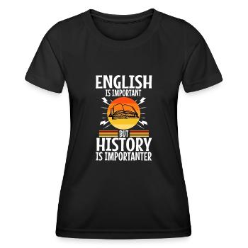L’anglais est important, mais l’histoire est plus importante - T-shirt sport Femme - noir - Devant - AI Model Female 172 light (172cm)