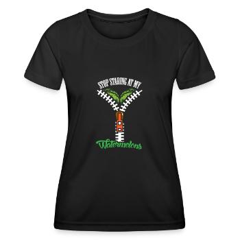Watermelons Stop Staring Women Boobs - Frauen Funktions-T-Shirt - Schwarz - Vorne - AI Model Female 172 light (172cm)