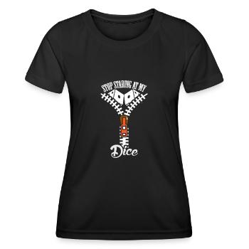 Dice Stop Staring Women Boobs - Frauen Funktions-T-Shirt - Schwarz - Vorne - AI Model Female 172 light (172cm)