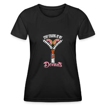 Donut Stop Staring Women Boobs - Frauen Funktions-T-Shirt - Schwarz - Vorne - AI Model Female 172 light (172cm)