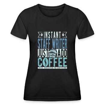 Angestellter Autor Kaffee Spruch - Frauen Funktions-T-Shirt - Schwarz - Vorne - AI Model Female 172 light (172cm)