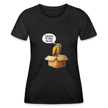 Weise Eule auf Schachtel Lustiger Spruch - Frauen Funktions-T-Shirt - Schwarz - Vorne - AI Model Female 172 light (172cm)