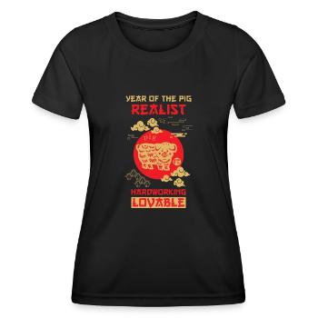 Schwein Chinesisches Tierkreiszeichen - Frauen Funktions-T-Shirt - Schwarz - Vorne - AI Model Female 172 light (172cm)