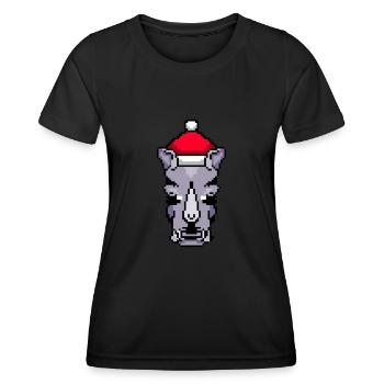 Rhino Pixelated Christmas - Lustige Rhino Xmas - Frauen Funktions-T-Shirt - Schwarz - Vorne - AI Model Female 172 light (172cm)