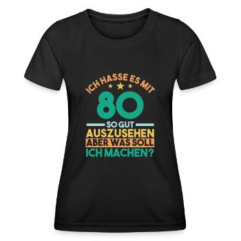 Achtzig Achtzigster 80 Jahre Geburtstag - Frauen Funktions-T-Shirt - Schwarz - Vorne - AI Model Female 172 light (172cm)