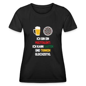 Dart Multitalent Darten Trinken Gleichzeitig - Frauen Funktions-T-Shirt - Schwarz - Vorne - AI Model Female 172 light (172cm)