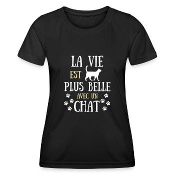 Vie plus belle chat femme humour chats idée cadeau - T-shirt sport Femme - noir - Devant - AI Model Female 172 light (172cm)