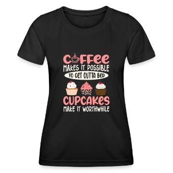 Les cupcakes en valent la peine Café et cupcake drôles - T-shirt sport Femme - noir - Devant - AI Model Female 172 light (172cm)