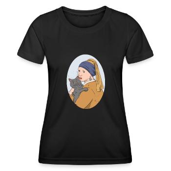 Histoire de l’art Arts visuels Vermeer Fille Chat - T-shirt sport Femme - noir - Devant - AI Model Female 172 light (172cm)