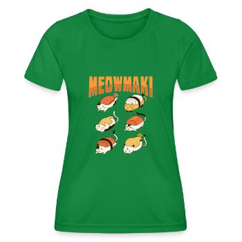 Cat Sushi Meow Maki - Women's Functional T-Shirt - kelly green - Front - AI Model Female 172 dark (172cm)