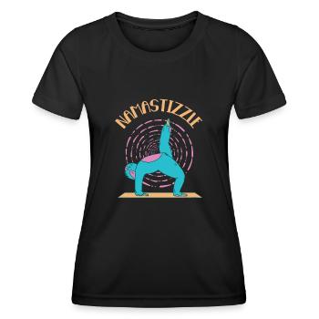 Namastizzle Funny Meditating Sloth Yoga - Frauen Funktions-T-Shirt - Schwarz - Vorne - AI Model Female 172 light (172cm)