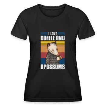 I love coffee and opossum - Women's Functional T-Shirt - black - Front - AI Model Female 172 light (172cm)