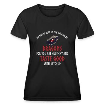 Drachen-Ketchup-Zitat, Drachen - Frauen Funktions-T-Shirt - Schwarz - Vorne - AI Model Female 172 light (172cm)