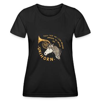 Français Licorne Corne - T-shirt sport Femme - noir - Devant - AI Model Female 172 light (172cm)