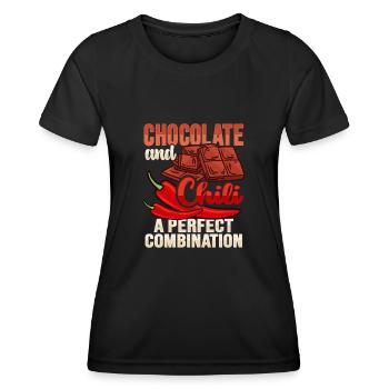 Conception de chocolat chili pour un amateur de chili - T-shirt sport Femme - noir - Devant - AI Model Female 172 light (172cm)