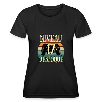 niveau 17 débloqué anniversaire 17 ans garçon - T-shirt sport Femme - noir - Devant - AI Model Female 172 light (172cm)