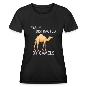 Distrait par les chameaux : un dicton ironique : - T-shirt sport Femme - noir - Devant - AI Model Female 172 light (172cm)