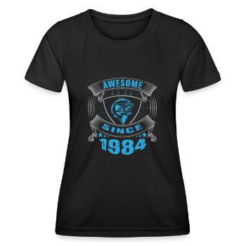Awesome since 1984. Angel, Angler's birthday - Women's Functional T-Shirt - black - Front - AI Model Female 172 light (172cm)