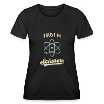 Trust In Science Physics Humor Retro Atom - Women's Functional T-Shirt - black - Front - AI Model Female 172 light (172cm)