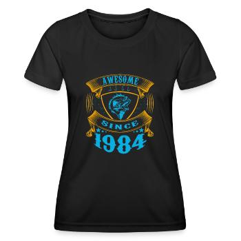 Awesome since 1984. Angel, Angler's birthday - Women's Functional T-Shirt - black - Front - AI Model Female 172 light (172cm)