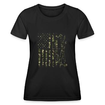 Arc et flèches en camouflage - T-shirt sport Femme - noir - Devant - AI Model Female 172 light (172cm)